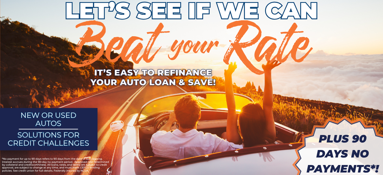 Let's see if we can beat your rate! It's easy to refinance your auto loan & save!
